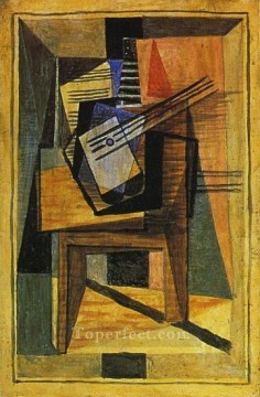 Guitare sur une table 1919 Cubismo Pinturas al óleo